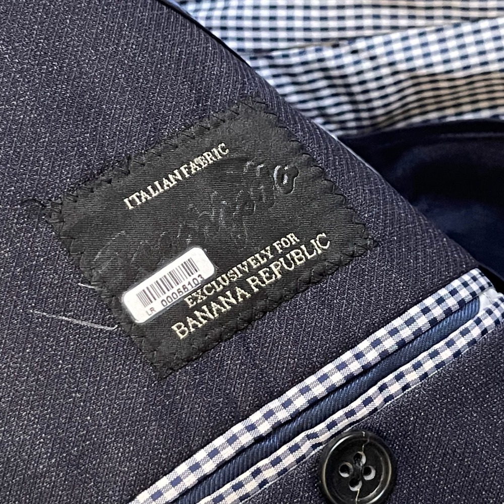 Banana Republic Blazer Mens Wool 42R Navy Blue Modern Slim Fit Italian Fabric - Picture 5 of 12